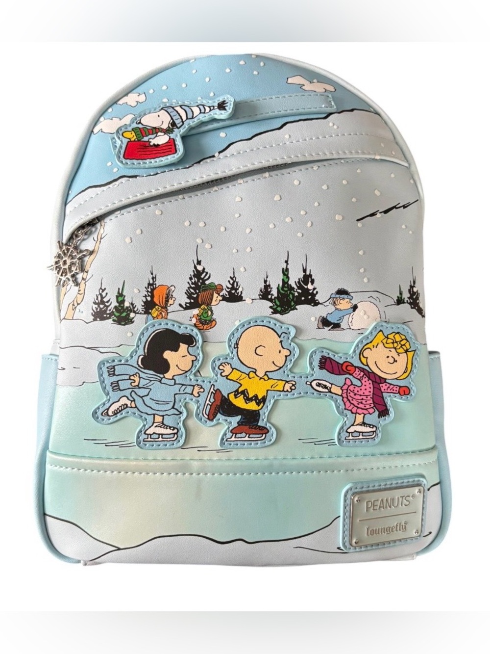 Loungefly Peanuts Charlie Brown Snoopy Ice Skating Winter Snow Mini Backpack - Picture 5 of 11